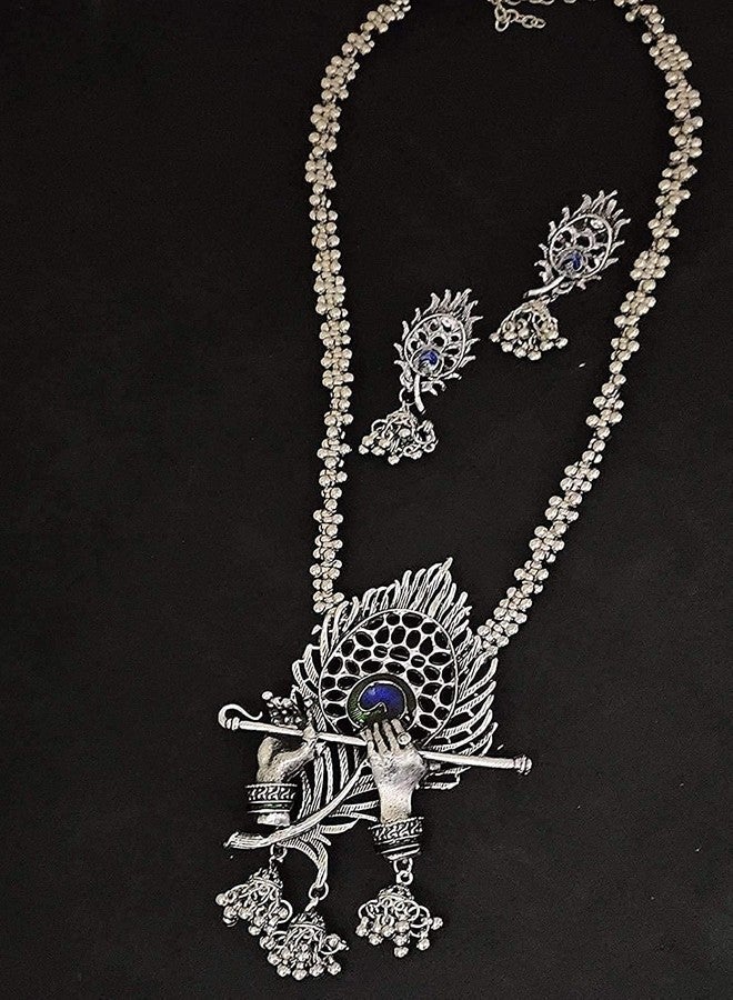 Siddhatva Ethnic Traditional Indian Designer Silver Bohemian Long Temple Necklace Earrings Jewelry for Women - Image 4